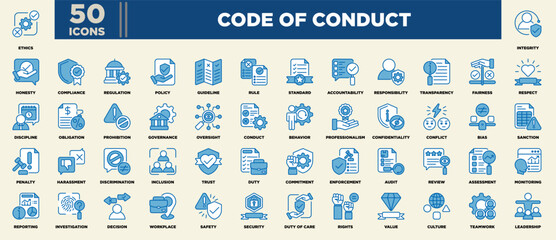 Code Of Conduct Icon Set Blue White