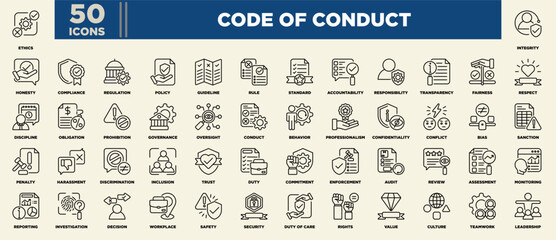 Code Of Conduct Icon Set Line Black