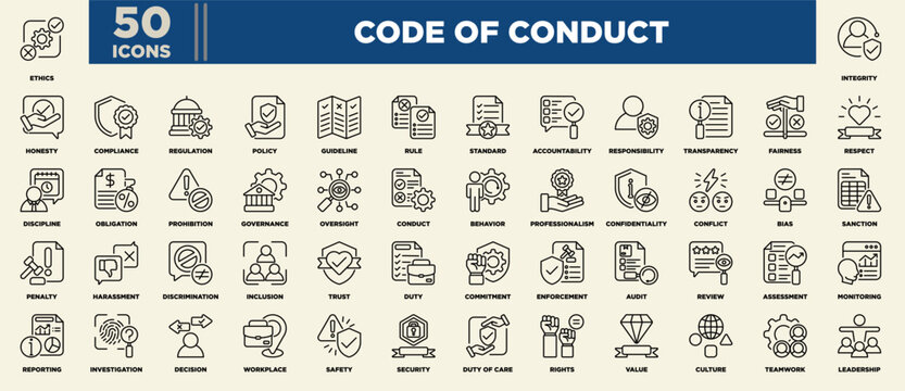 Code Of Conduct Icon Set Line Black