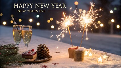 2026 new year celebration cheerful holiday background with streamers ribbons and sparkles