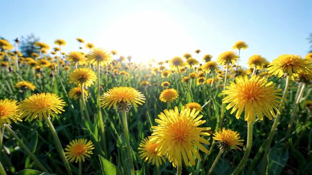 A sea of dandelions blooming in the sun