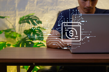 Digital Payment Processing Concept with Technology and Person Using Laptop