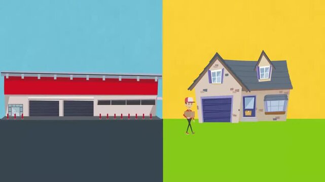 Courier Delivery Service Man Delivering Package From Warehouse to Home