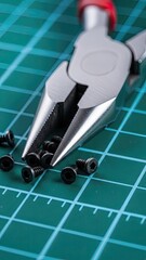 Pliers and small screws, precision work, detailed repair, craft tools shown