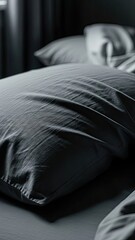 Gray pillow, bed, comfort, sleep, relaxation, cozy bedroom, minimalist design