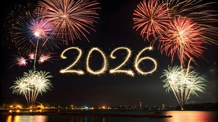 2026 new year celebration elegant greeting background with shining stars and soft light trails