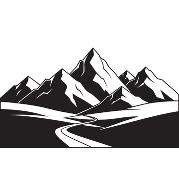 Minimalist mountain landscape with snowy peaks and winding road