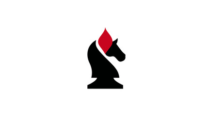 Modern black chess knight with a dynamic red flame element, symbolizing strategy, power, intelligence, and competitive spirit.