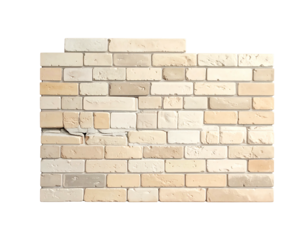 A close-up view of a brick wall, showcasing a detailed arrangement with textured, rectangular blocks in various light shades
