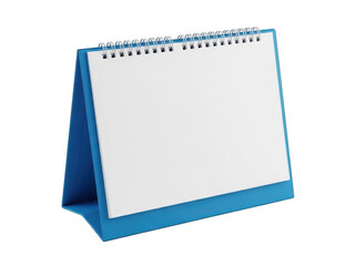 Blue desk calendar with blank page isolated on transparent background