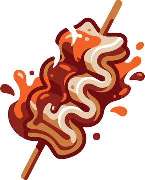 Adobe Illustrator ArSpicy Korean Fish Cake Skewer Vector Illustration. Eomuk or Odeng with Gochujang Sauce Street Food.twork
