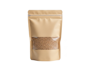 Beige food packaging bag isolated on transparent background