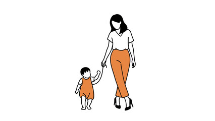 Mother and child walking together holding hands.