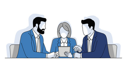 Three business professionals collaborating around a table.