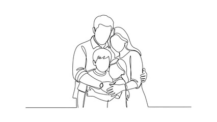 Minimalist Line Art of a Loving Family Embracing Together.