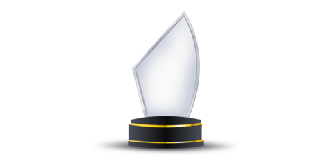 Winner glass trophy with transparent crystal body, engraved laurel wreath, and glossy first-place symbol ideal for award ceremonies, championship prizes, business achievements, and realistic vector il