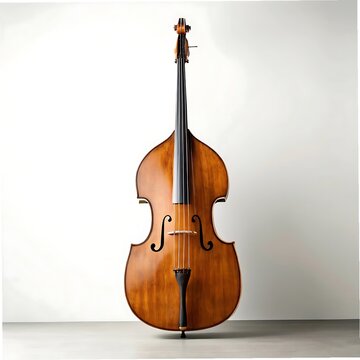 Classic wooden double bass on a neutral studio background. Elegant upright bass for jazz, classical music, and orchestral concepts.