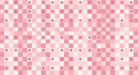 Subtle pink checkerboard pattern with polka dot accents for soft backgrounds or design elements