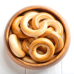 Round bread in a wooden bowl