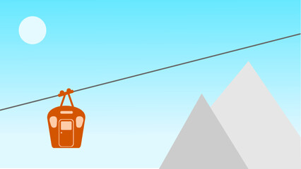 Cable Car Gondola Over Mountains Flat Vector Illustration © agus