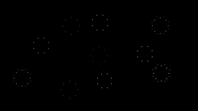 Circle fireworks explosion animation showcasing glowing shiny line bursts, ellipse blast and fast geometric movement on black screen, modern firework motion graphics designed in premium 4K.