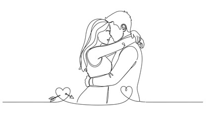 Romantic Couple Embracing with Love Hearts and Arrows.