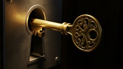 Obraz premium Illuminating access a gleaming golden key unlocks the secrets of a vintage lock