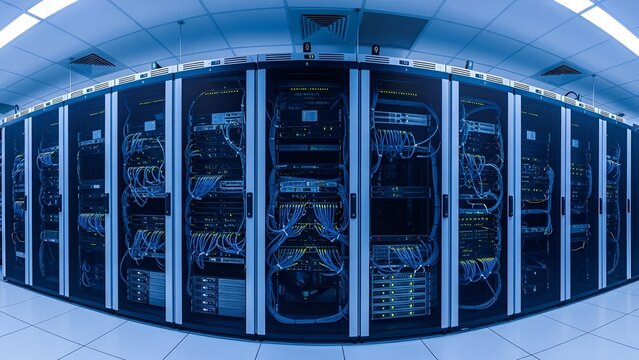 Server room infrastructure hosting data processing and information technology solutions using - Powered by Adobe