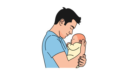 A father tenderly holds his sleeping newborn baby in his arms, showcasing a moment of love and care.