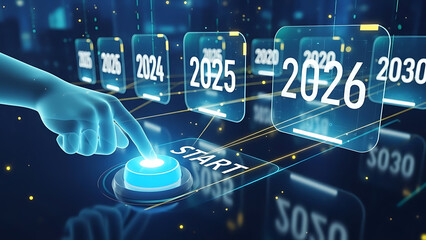 Selecting the year 2026 on a futuristic interface