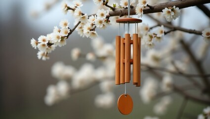 Blossoming branch with wind chime