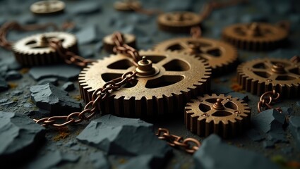 Interconnected gears on rough surface