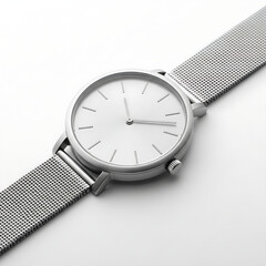 Minimalist matte black metal analog wristwatch with white face isolated on white background, luxury watch, fashion accessory, time, style
