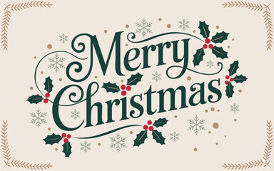 Fototapeta premium Merry Christmas greeting card. Merry Christmas hand drawn calligraphy lettering vector. Trendy vintage style. holiday typography for cards, t-shirts, banners, posters. Xmas decoration design template