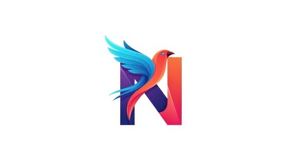 Obraz premium Stylized avian artwork intertwined with an elegant letterform N creative design