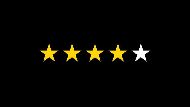Animated 5 star gold review rating icon with black background