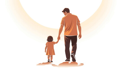 A father and his young daughter walk hand-in-hand towards a bright, glowing sun, symbolizing hope and a shared future.