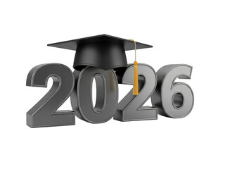 Graduation cap on year 2026 isolated on transparent background