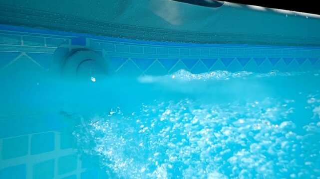 Close-Up of Pool Jet Filtering Water in Above-Ground Pool
