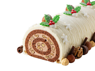 Delicious christmas cake roll isolated on transparent background