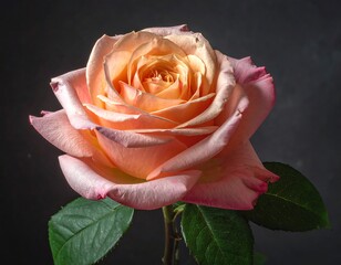 Close-up of a delicate rose blooming against a dark, moody background