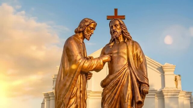 Statue of Doubting Thomas Touching the Wound of Jesus