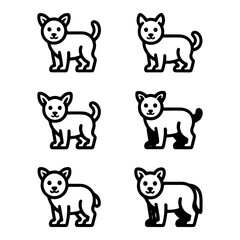 Fototapeta premium Set of six charming dog line art icons in minimalist black and white style illustrating various standing puppy figures perfect for pet related graphic design and children's projects