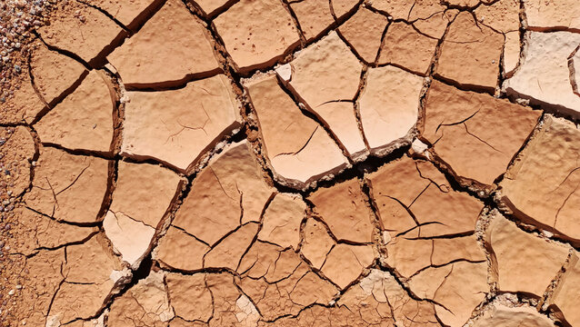 Cracked land texture, cracks on burnt arid soil surface close up, dead desert background, dry climate, drought, global warming, abstract art cracks pattern, broken concrete, cement, aged clay, plaster