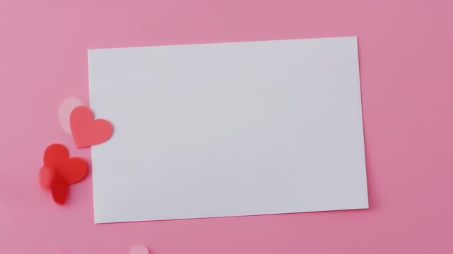 Floating Heart Confetti Animation with Blank Card on Pink Backdrop for Celebrations
