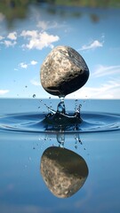 Stone splashing into water