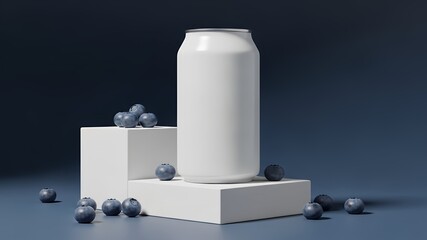 Abstract composition of fresh blueberries and geometric shapes on blue backdrop. Suitable for food blogs, recipe cards, and healthy eating concepts.