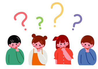 考える子供達のイラストセット