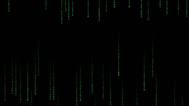 Classic Matrix Style Green Binary Code Digital Rain Falling on Black Background 4K