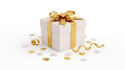 Obraz premium Elegant White Gift Box with Gold Ribbon Isolated on Transparent Background